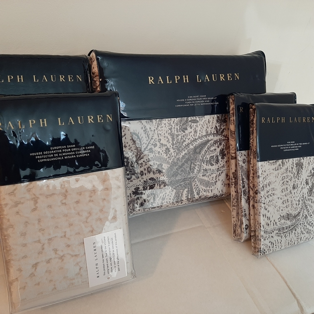 Ralph Lauren Dover Street King  Gwendolyn Sateen Duvet Cover 4 Shams MSRP $1500